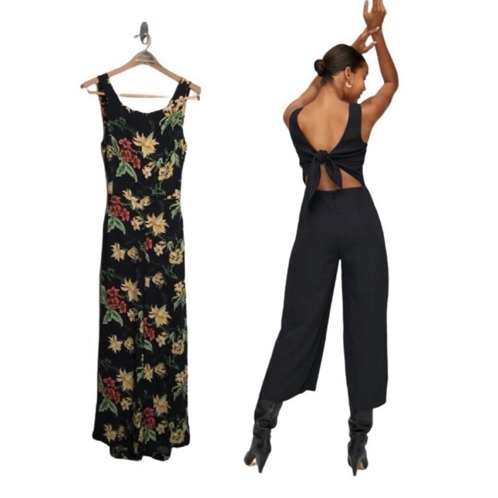ARITZIA • WILFRED square neck écoulement black floral jumpsuit Size 4